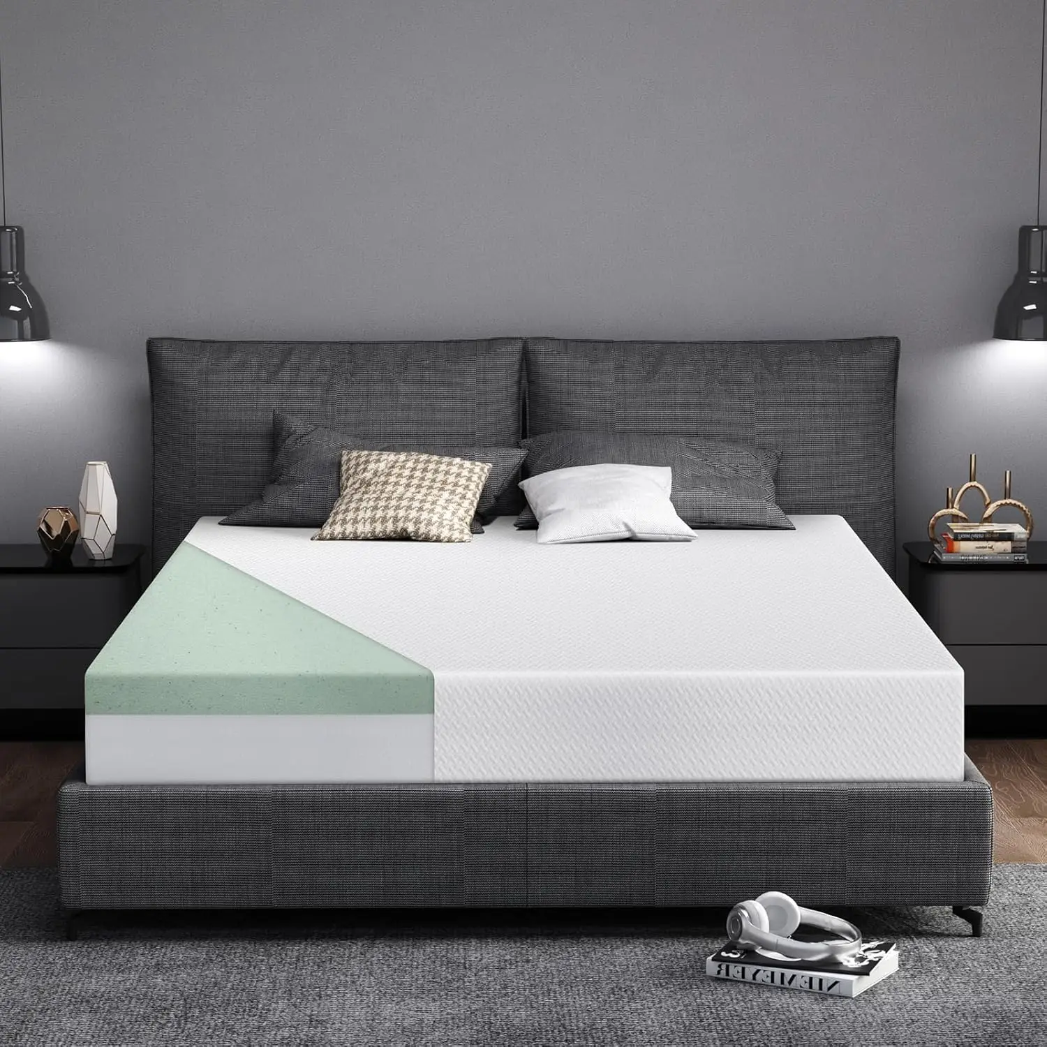 Hcore 8/10 Inch Queen Size Mattress, Tencel Cover, Premier Cooling Green Tea/Gel Medium Firm Mattress in a Box. 2