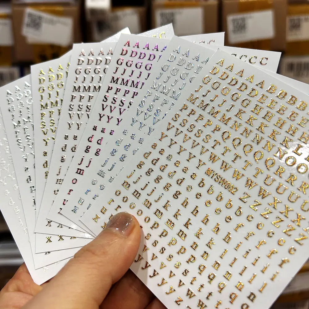 

1Pcs 3D Alphabet Nail Sticker Laser Silver/Gold 26 English Letters Nail Art Decals Self Adhesive Manicure 8*10cm Letter Sticker