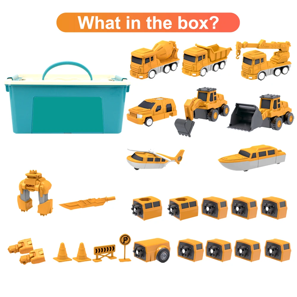 Children's Multi-functional Magnetic Transforme Robot Engineering Car Excavator Mixer Truck Deformation Combination Robot Toy images - 6