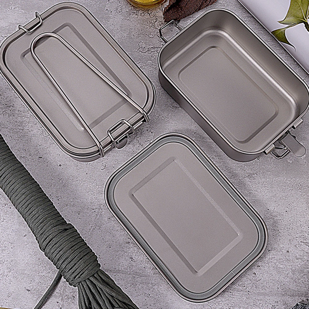 Camping Bento Box Titanium Bento Box Outdoor 800ml Lunch Box Rectangle Food Storage Container for Traveling Hiking
