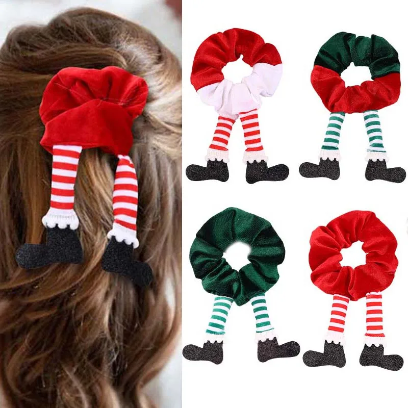 Oaoleer Cute Girls Christmas Velvet Hair Scrunchies Hair Ties Stretch Elastic Hair Rope Elegant Rubber Band Girl Ponytail Holder ransitute r1962 cartoon christmas green monster lanyard kids gifts for key neck strap lanyard card id badge holder hang rope