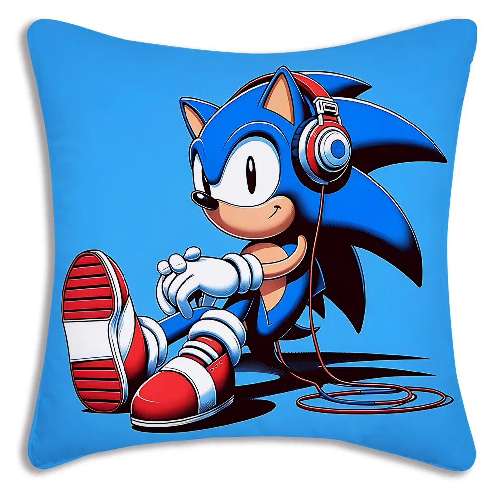 thumbnail image 1 of Funda de almohada de dibujos animados de anime S-Sonics Hedgehog, funda de cojín de felpa corta con estampado de doble cara para sofá decorativo de dibujos animados para el hogar, 1 of 5