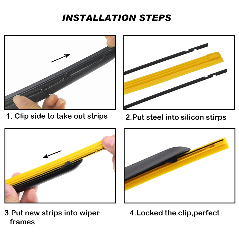 2 PCS Yellow Car Wiper Blade for Hybrid Type Wiper Blade Silica Gel Silicon Refill Strips 8mm 14\