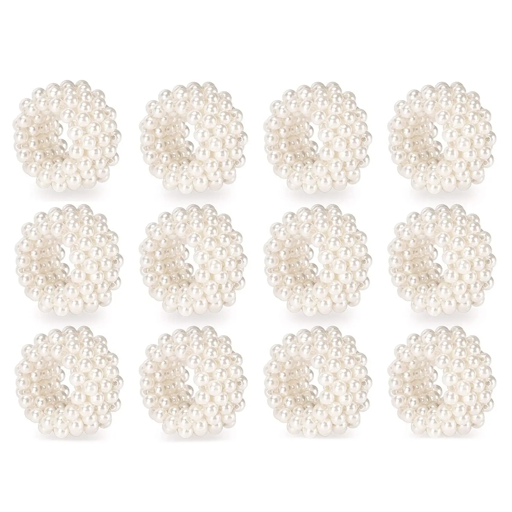 

Napkin Ring 12-Piece Set White Pearl Wedding Napkin Buckle Table Decoration