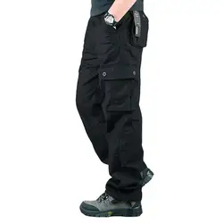 Men's Tactical Cargo Pants - Cotton Outdoor Work Trousers in Camo Print - 31 (Black 6 Pockets)