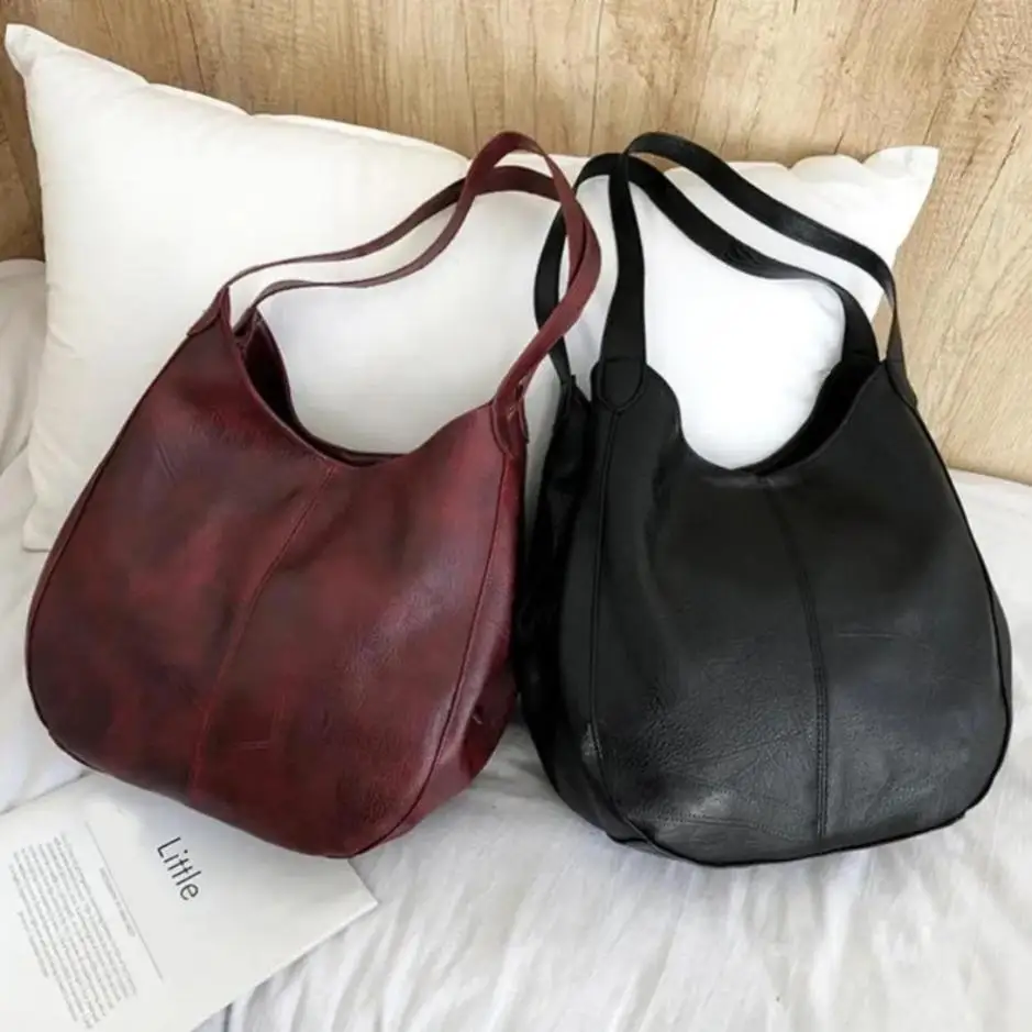 1 Pcs Retro Soft Leather Texture Shoulder Bag European And American Large Capacity Tote Bag, Minimalist Shoulder Bag