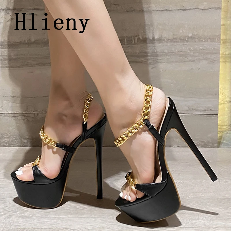 

Hlieny Sexy Style Metal Chain Sandals 2024 New Arrivals Women Stiletto High Heels Platform Open Toe Party Stripper Shoes
