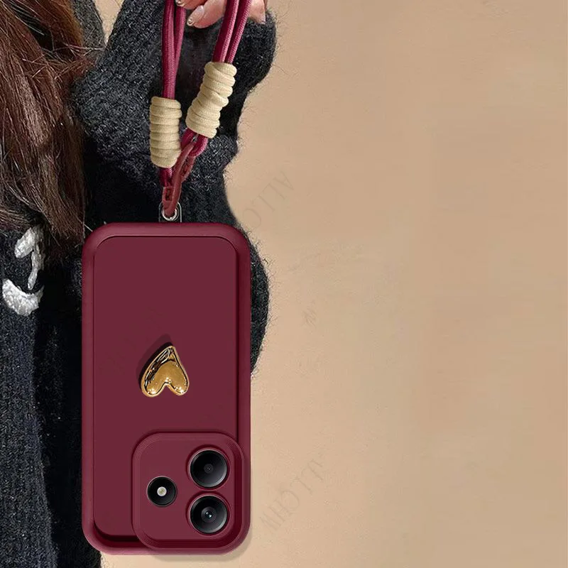 Elegant Golden Love Heart Hand Strap Back Cover
