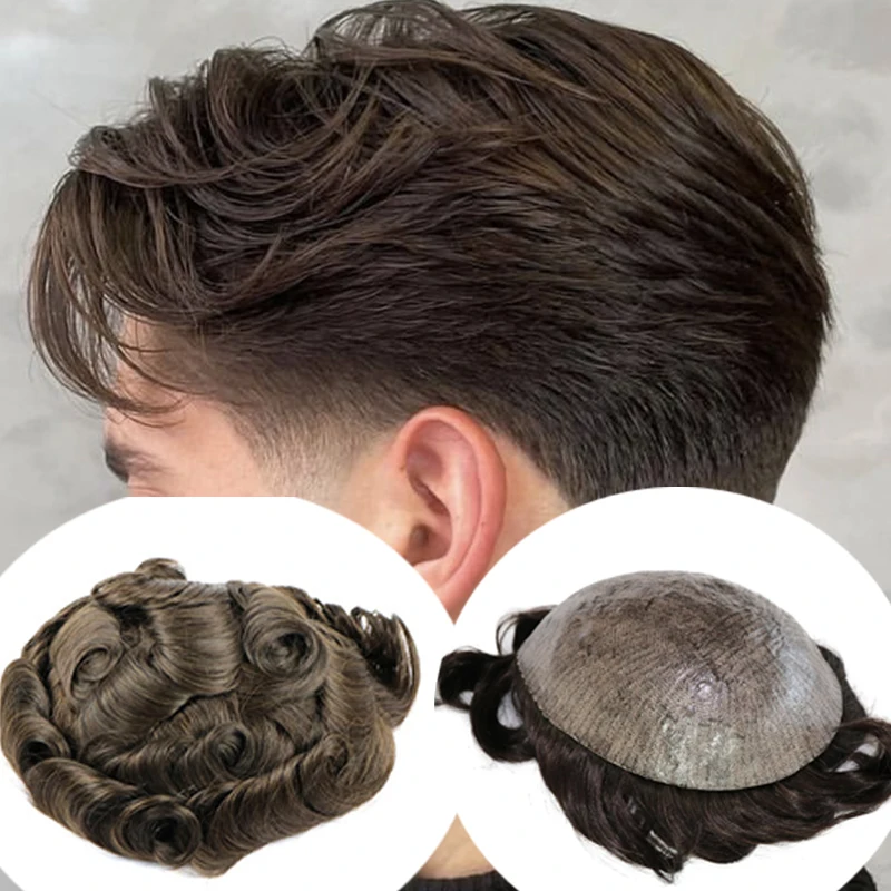 

2024 New Best Quality Brown Color Super Durable Men Microskin 8X10 Men Toupee Human Hair Skin Full PU Capillary Prosthesi Sale