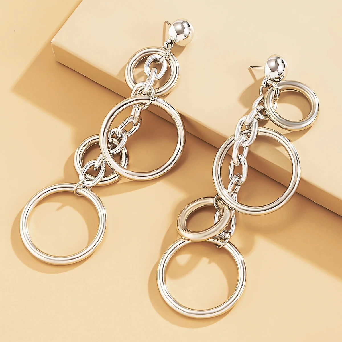Punk Long Big Circle Link Chain Earrings for Women Hiphop Statement Large Drop Earrings for dangle earrings,drop earrings,long earrings
