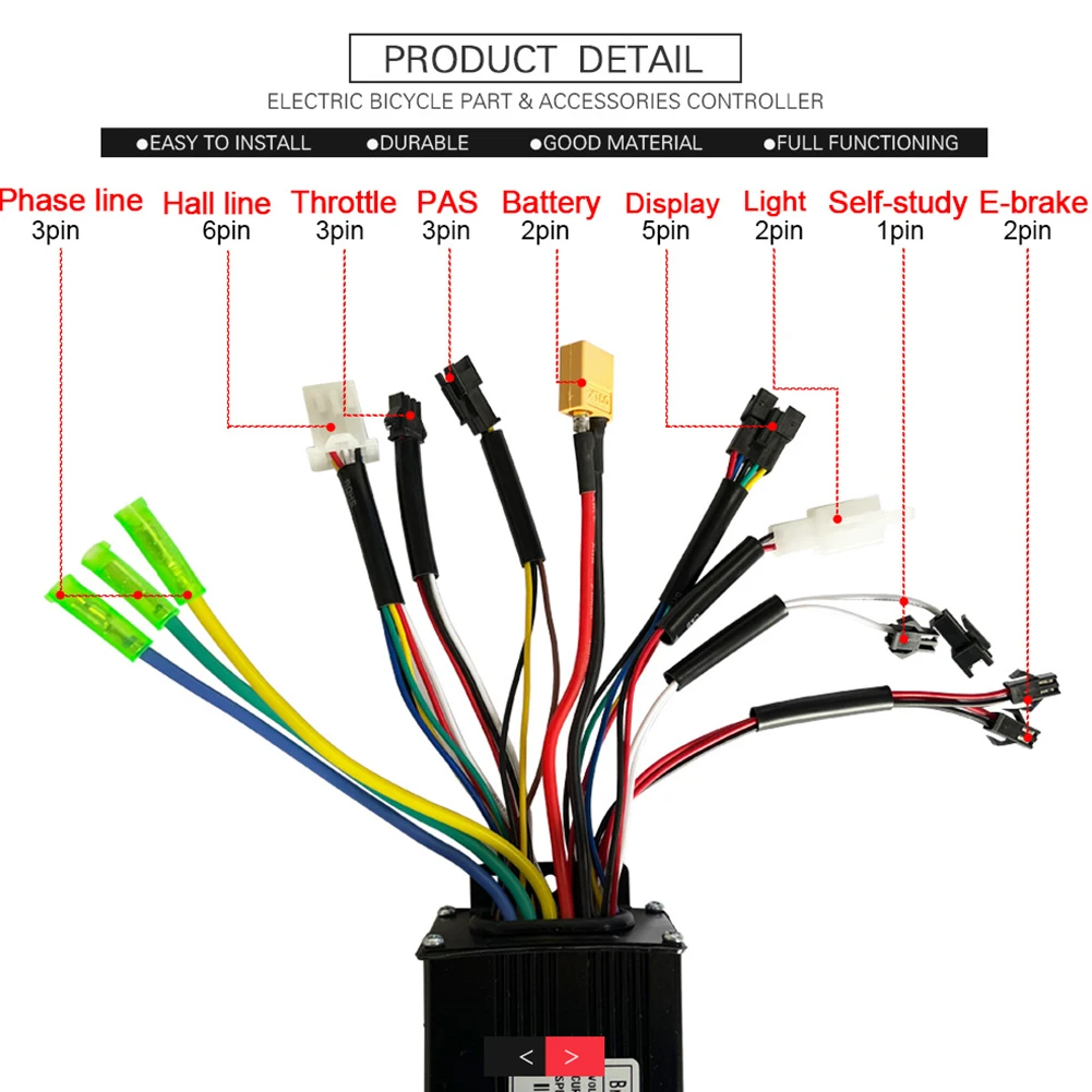 Controller brushless a onda sinusoidale JN 36/48V 26A 500/750W SM a tre modalità per biciclette elettriche, tricicli, e-bike e scooter elettrici. - immagine 2