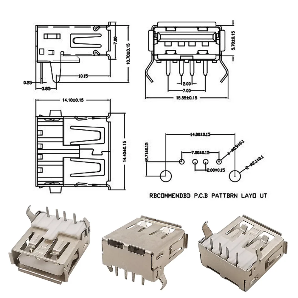 Usb 2.0 tipo de conector um conector fêmea do pwb da solda do porto de jack do usb 4 pinos dip receptáculo USB-A tipo porta padrão do ângulo direito