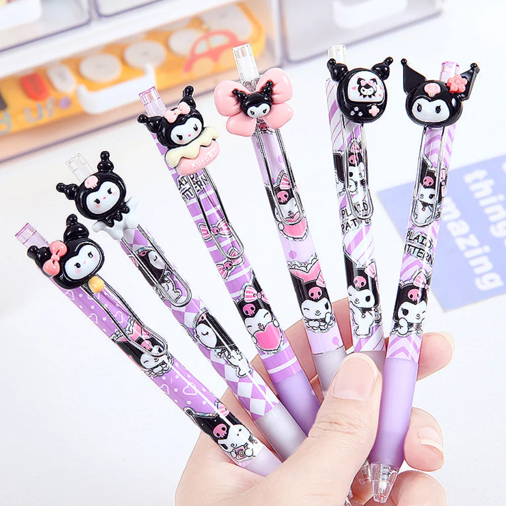 

1/6Pcs Kawaii Sanrio Kuromi Gel Pen Set School Supplies Black Ink Color 0.5MM Ballpoint Pen Students School Office Stationery