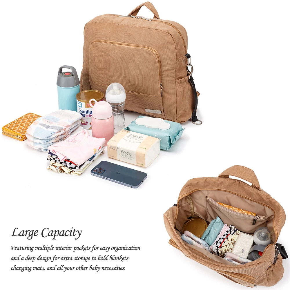 Soboba Corduroy Diaper Backpack for Mom Large Capacity Multi-function Nappy Changing Bag for Baby Care Winter New Diaper Bags 3