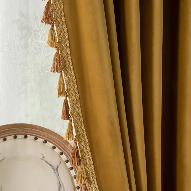 European Luxury Curtain for Living Room Bedroom Velvet Valance Window Curtains High Shading Drapes Custom Solid Color