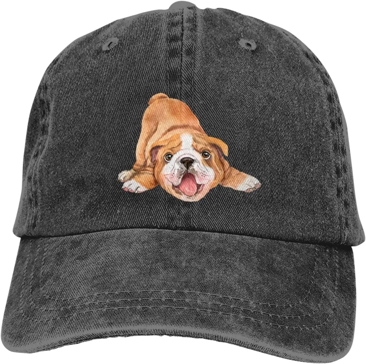 

Bulldog Funny Watercolor Distressed Adjustable Washed Denim Mens Dad Trucker Hat Baseball Ball Cap for Men