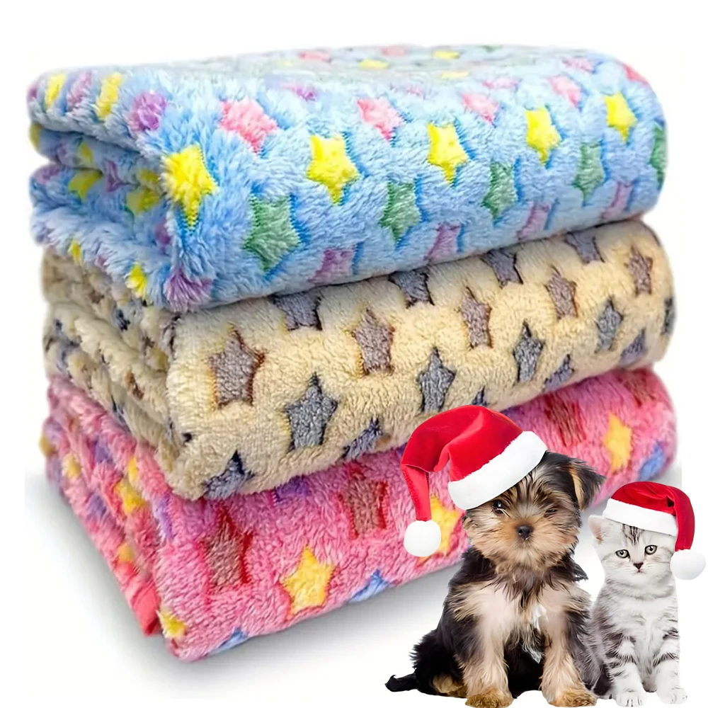 1-Pack Soft Thick Flannel Pet Blanket - Christmas Gift for Dogs, Machine Washable Cozy Plush Bedding with Star Pattern (Blue/Pin 1-Pack Soft Thick Flannel Pet Blanket - Christmas Gift for Dogs, Machine Washable Cozy Plush Bedding with Star Pattern (Blue/Pin