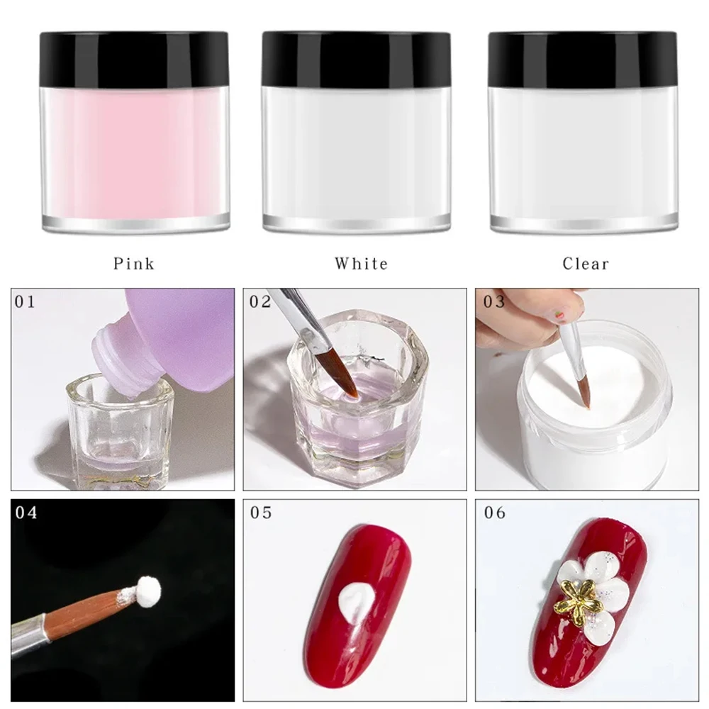 10G Acrylic Powder Professional Pink/White/Clear Extension Crystal Odor-Free Bubble-free Long-Lasting for nail powder,acrylic nail powder