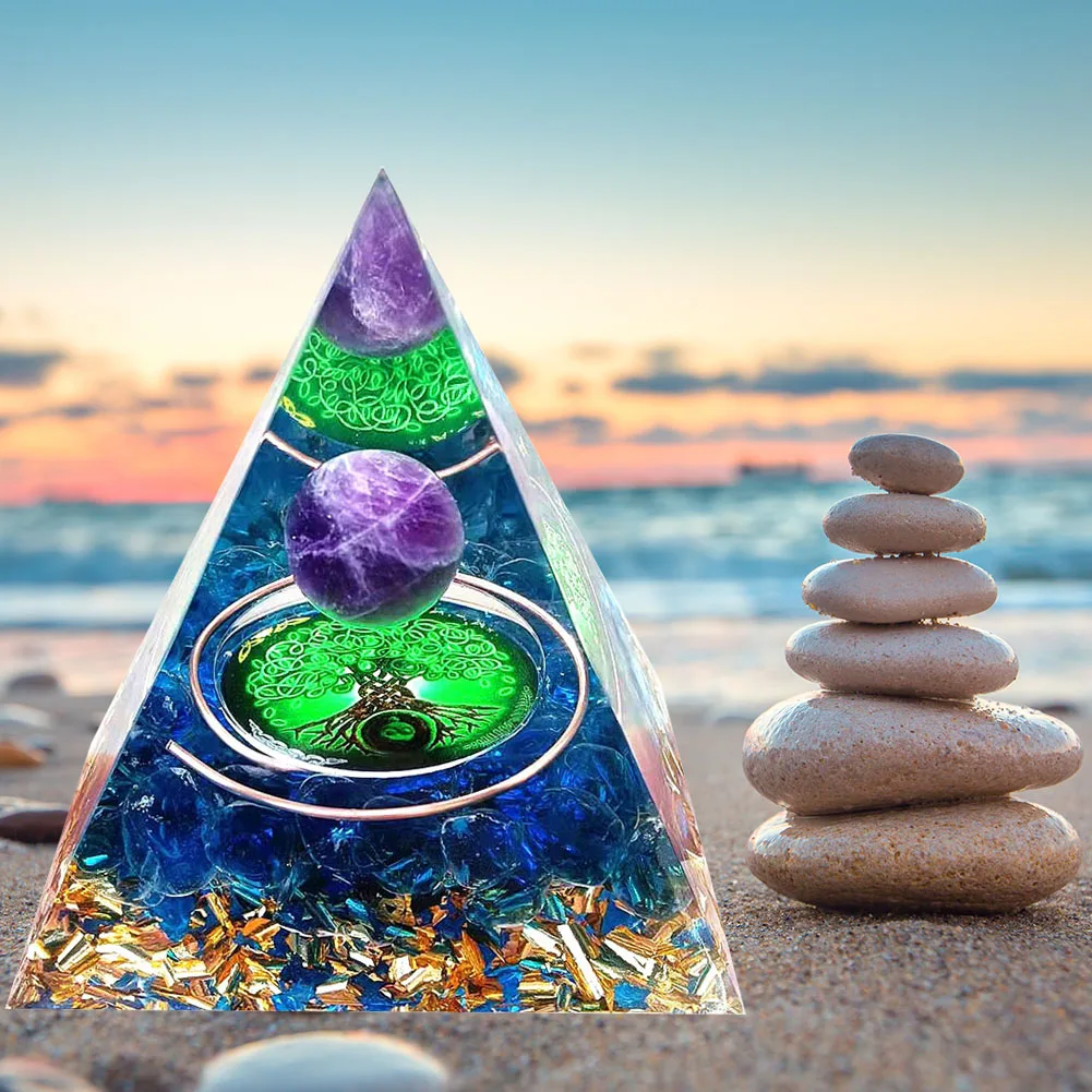 Ornament Crafts Crystal Stone Ornament Crystal Ornament Resin Ornaments Resin Crafts Natural Crystal Energy Generator Pyramid Peridot Amethyst Reiki Healing Chakra Resin Pyramid Egyptian Decor Room Decoration 1pc