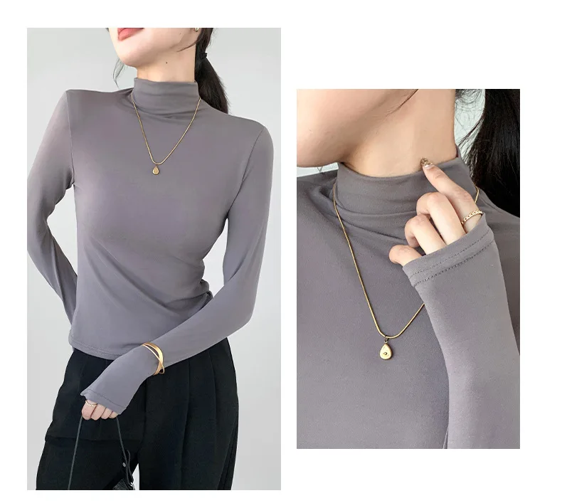 Women Fashion Korean Solid Long Sleeve Innerwear Bottming - Uniqwear