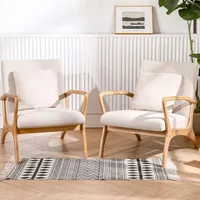 Mid-Century Modern Accent Chair with Cushion, 28.3'' Long Armrest Chairs Upholstered Premium Linen Fabric Wood Frame Armchair 1