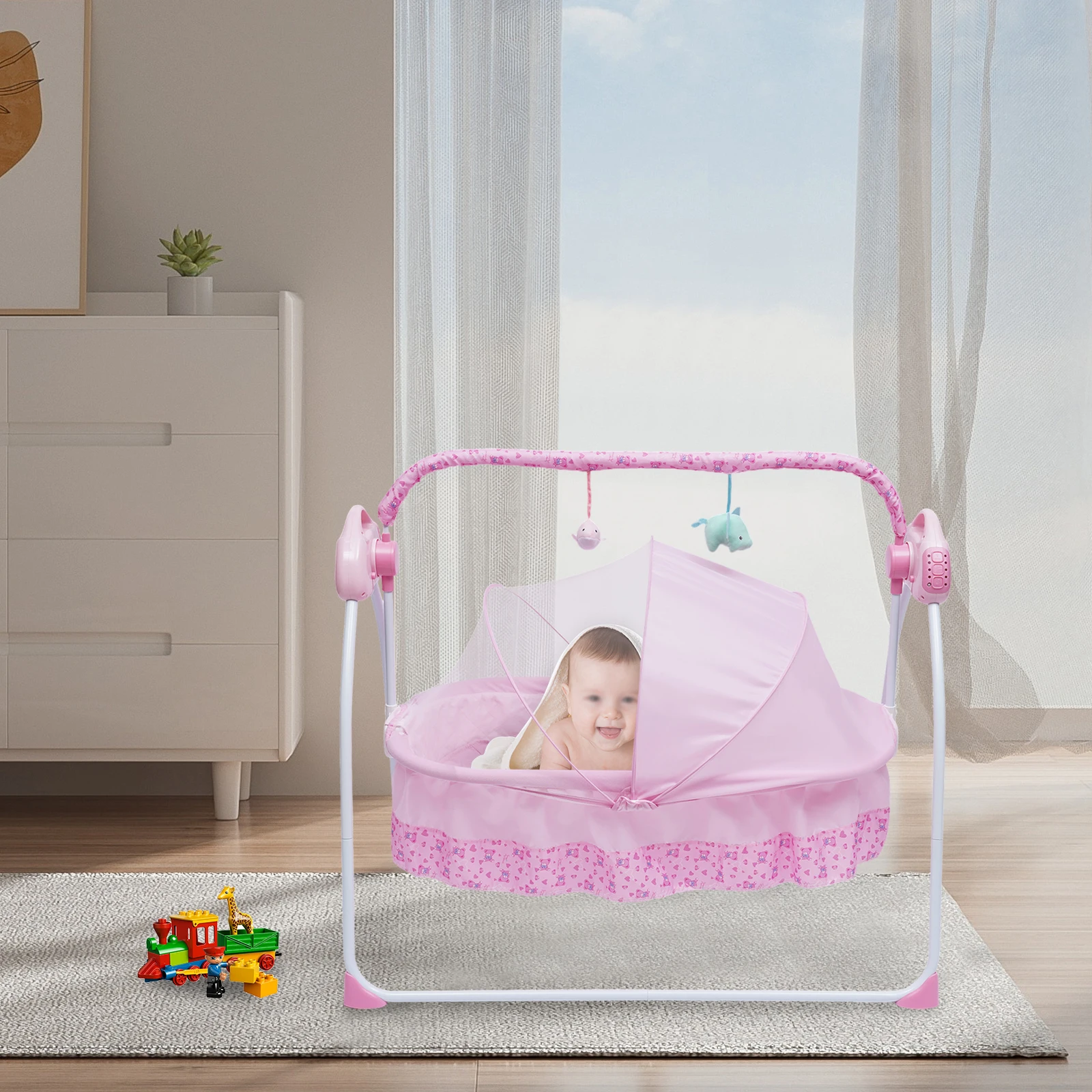 BYMAOCAR 5 Gears Electric Baby Crib Cradle Bluetooth Auto-Swing Rocking Bassinet Sleep Bed Infant Rocker+Net Adjustable Nursery 3