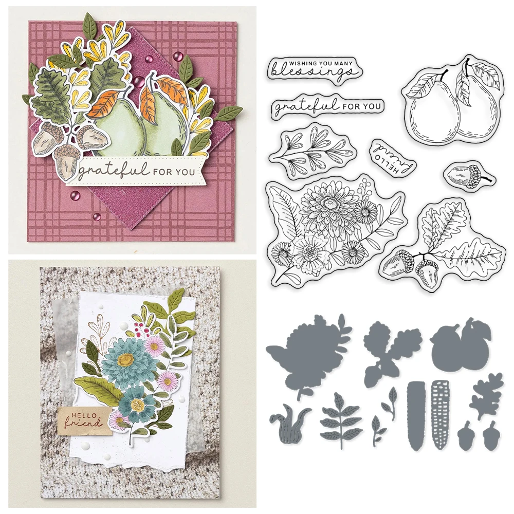 

MP818 Winter Autumn Harvest Clear Stamps Cutting Dies Thanksgiving Day DIY Scrapbooking Stamps Metal Dies Cards Albums Crafts