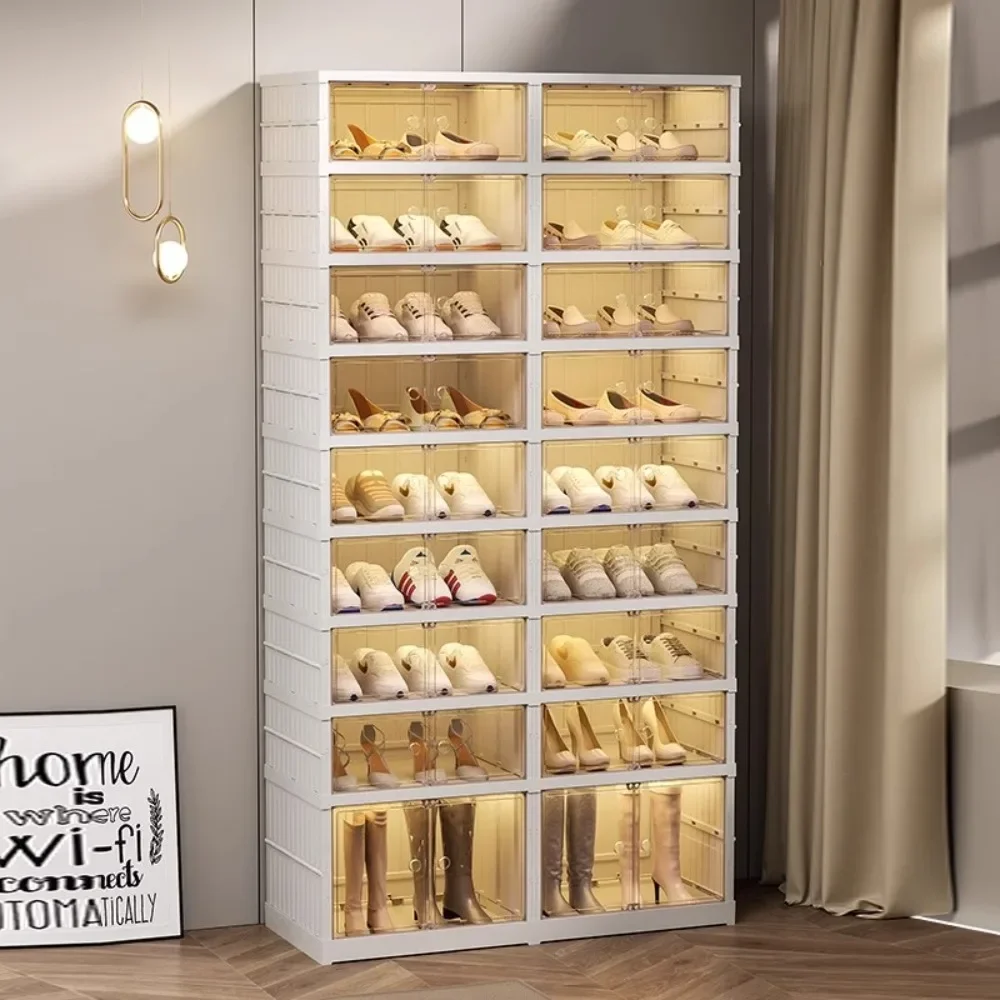 Collapsible Shoe Rack Storage Box Easy To Assemble Collapsible Shoe Box for Closet Hallway Portable White Plastic Shoe Cabinet 2