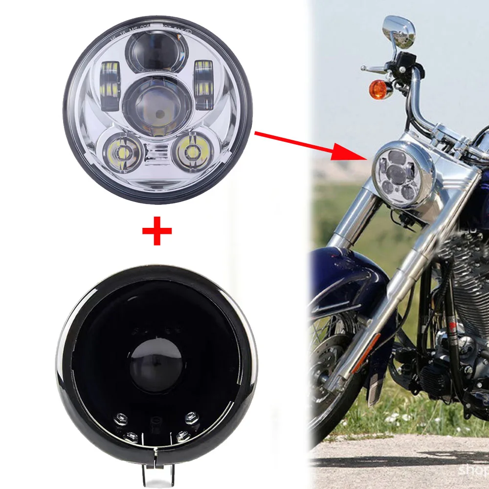 5-3/4 "Rotonda Del Faro Con Il Bianco/Ambra Halo Anello Per Dyna Sportster Xl 1200 883 5.75 Pollici Nero Led Moto Faro Del Proiettore.
