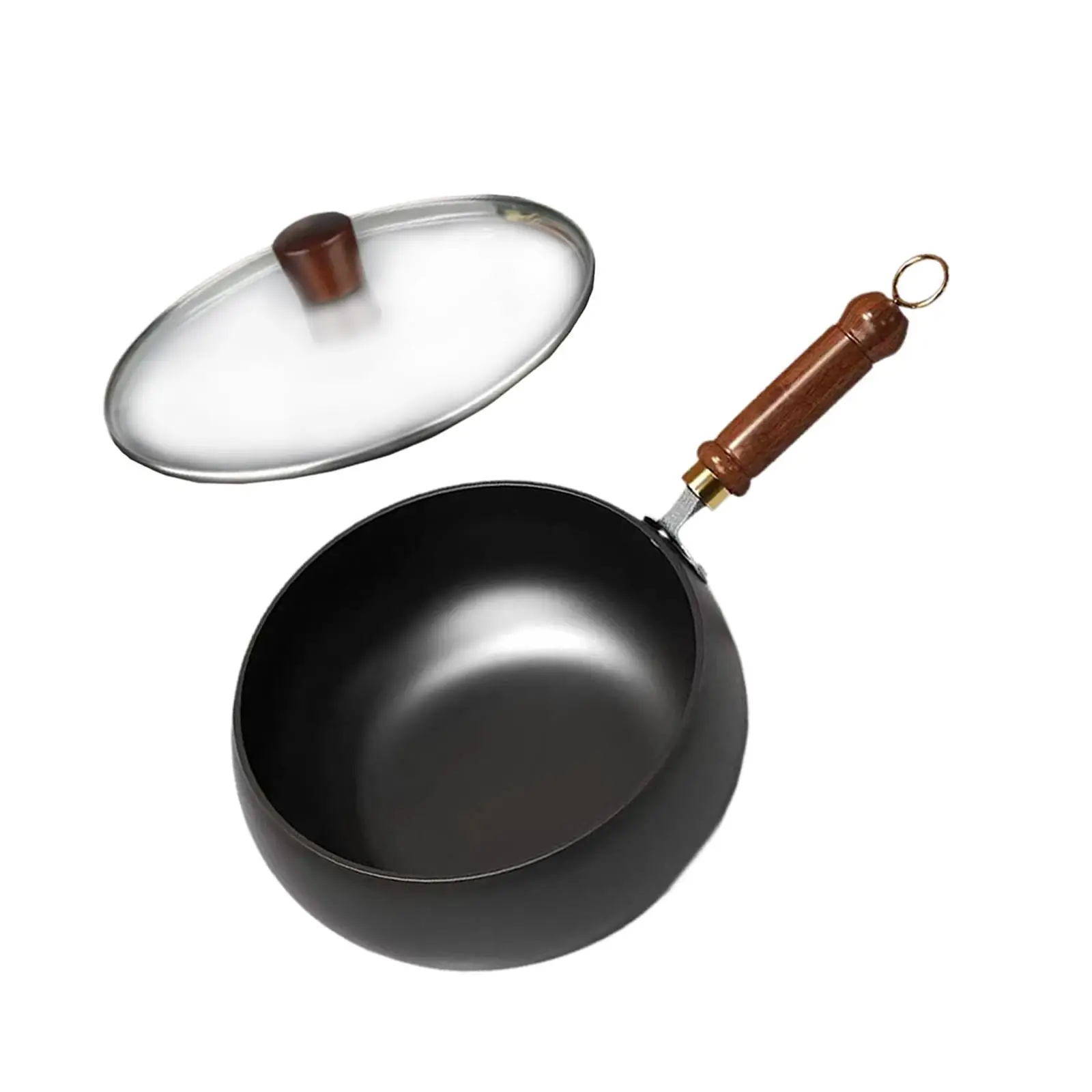 Nonstick Wok Frying Pan Wooden Handle Induction Cooker Boiling No Coating Gas Chinese Wok Flat Bottom for Kitchen Camping