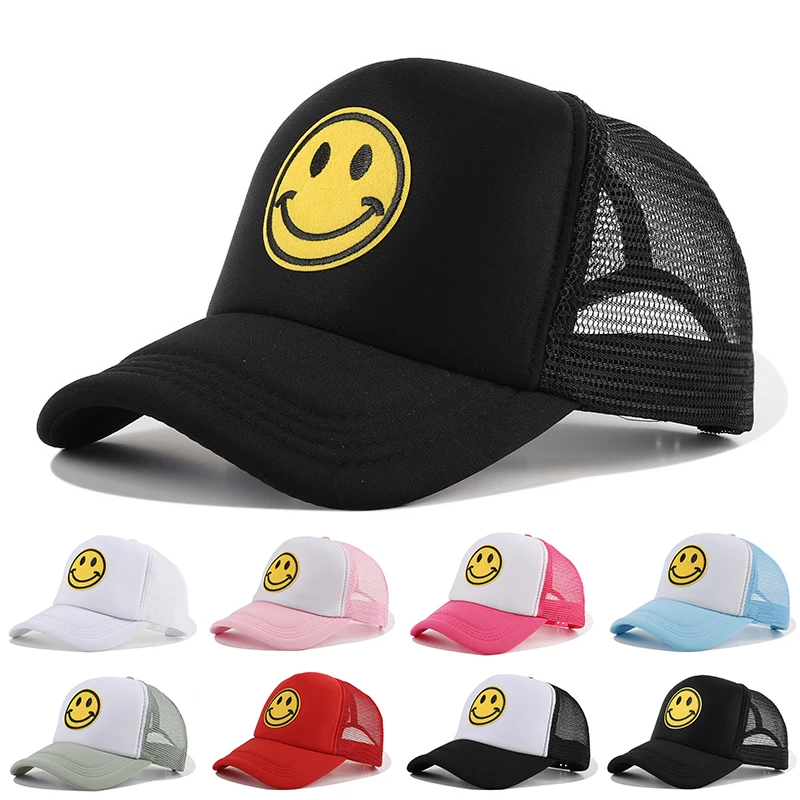 Smile Face Baseball Caps Embroidery Sunshade Mesh Snapback Cap for Men Women Unisex Sport Hip Hop Breathable Sun Trucker Hats 1