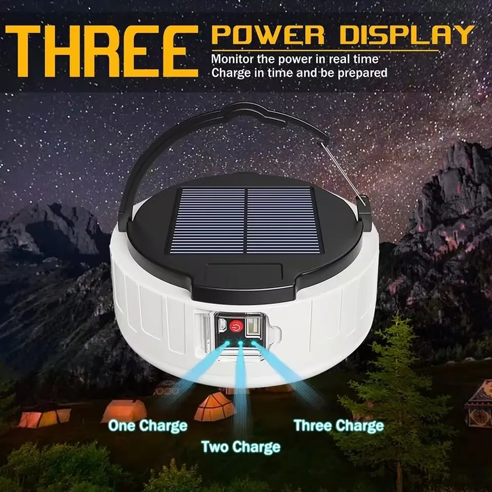 100W Newest Solar Led Camping Light Outdoor Waterproof 3 Modes Tent Lamp USB Charging Portable Lanterns Emergency Night Lights