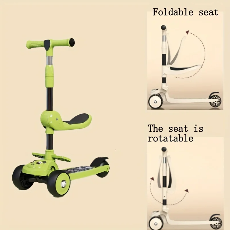 1pc 4 in 1 Growth Stage Kids Scooter for Ages 1 12 Detachable Seat 4 Speed Height Adjustment Rear Pedal Brake Foldable Design