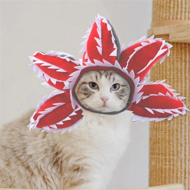 U6XB Pet Hat Costume Demogorgon Hat Props Headwear Soft Kitten Scary Flowers 5