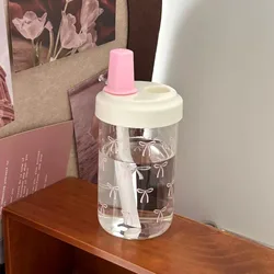 Adorable Large Capacity Bowknot Straw Cup with Lid - 500/700ml (500ml)