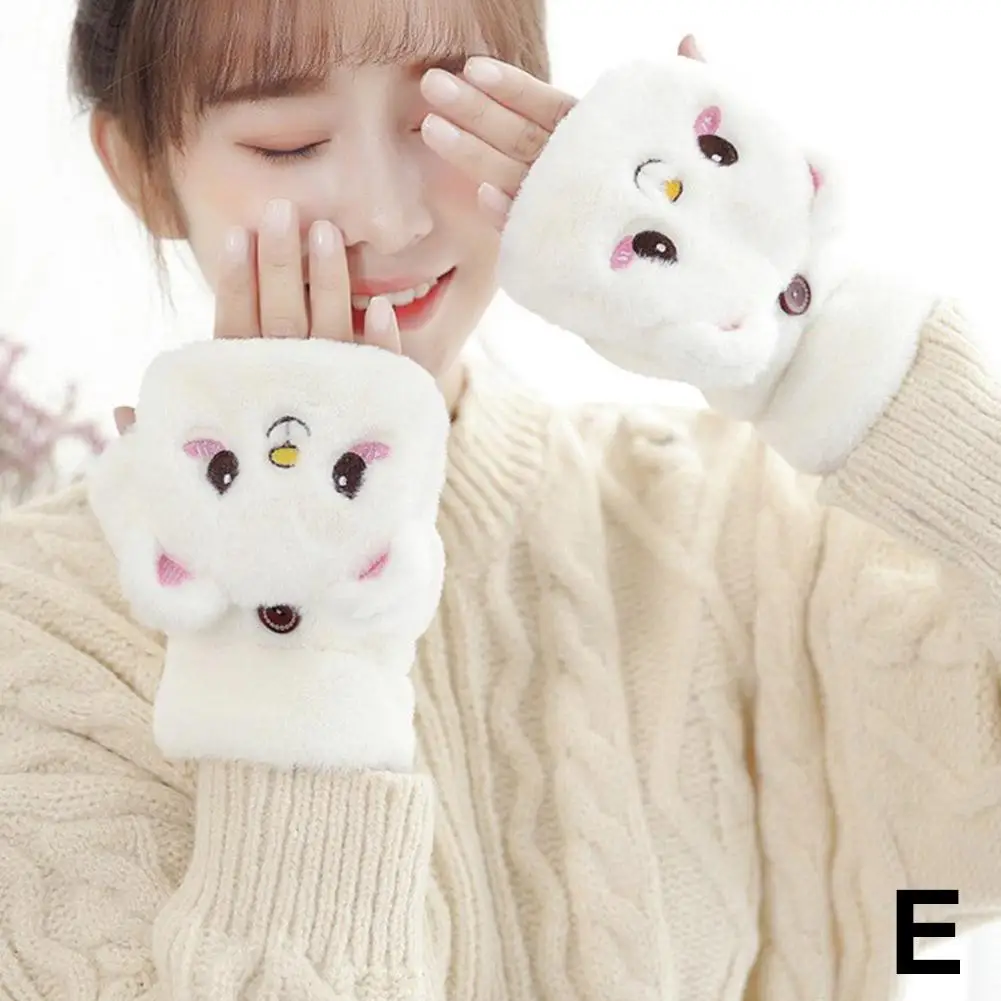 New Cute Knit Mittens Plush Fingerless Gloves Flip Half Finger Driving Glove Winter Soft Warm Thick Gloves For Women G J5N0