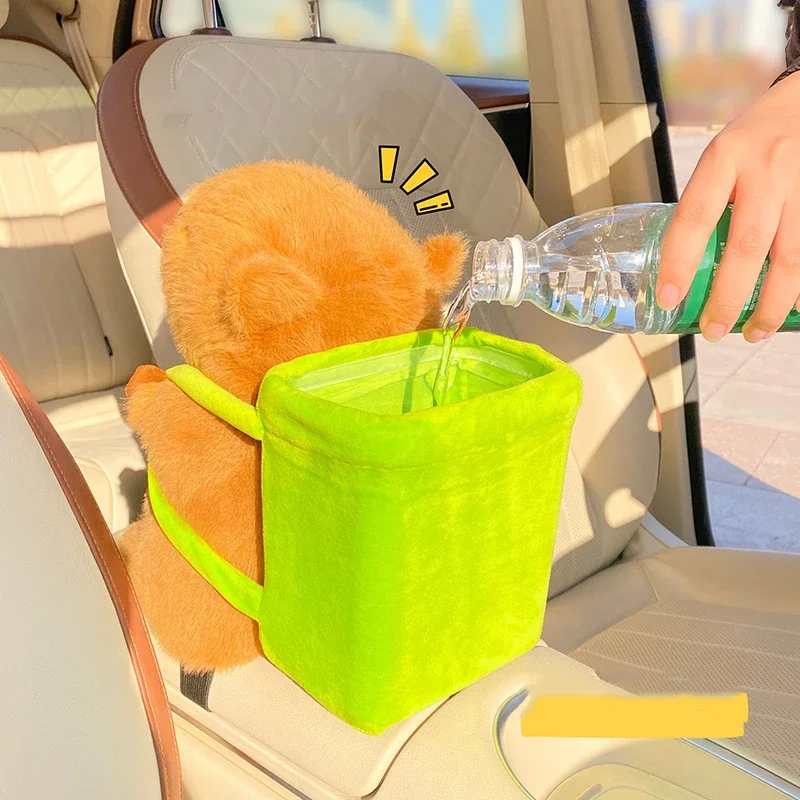 27cm Car Trash Bins Cute Capybara Tissue Box Interior Trash Car Storage Bucket Female Umbrella Key Phone Storage Box