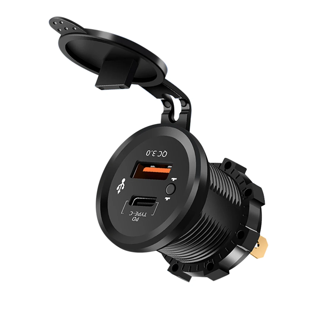 듀얼 USB 고속 자동차 충전기 소켓 12V/24V 방수 스위치 포함 자동차 오토바이 보트용 고속 충전 어댑터 전원 콘센트