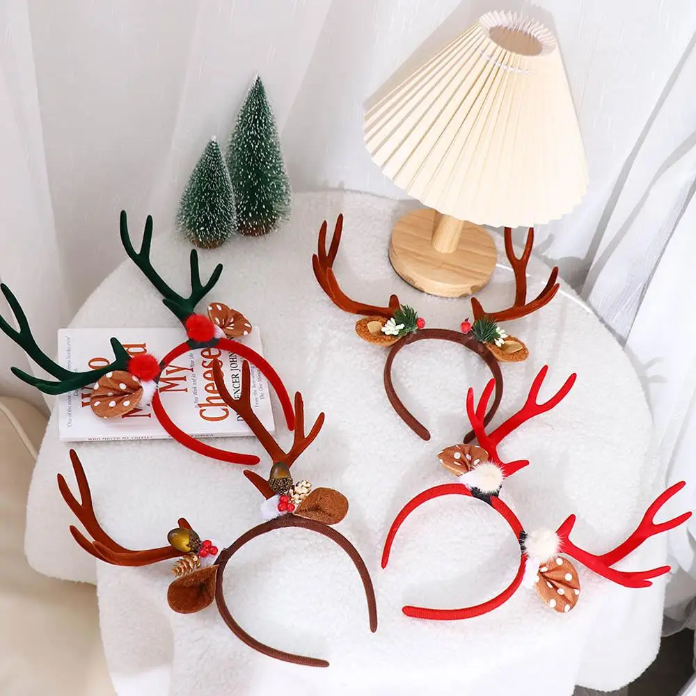 

Headwear Trendy Pine Cones Large Antlers Plush Ball Non-slip Elk Christmas Headband Korean Style Hairbands Women Hair Hoop