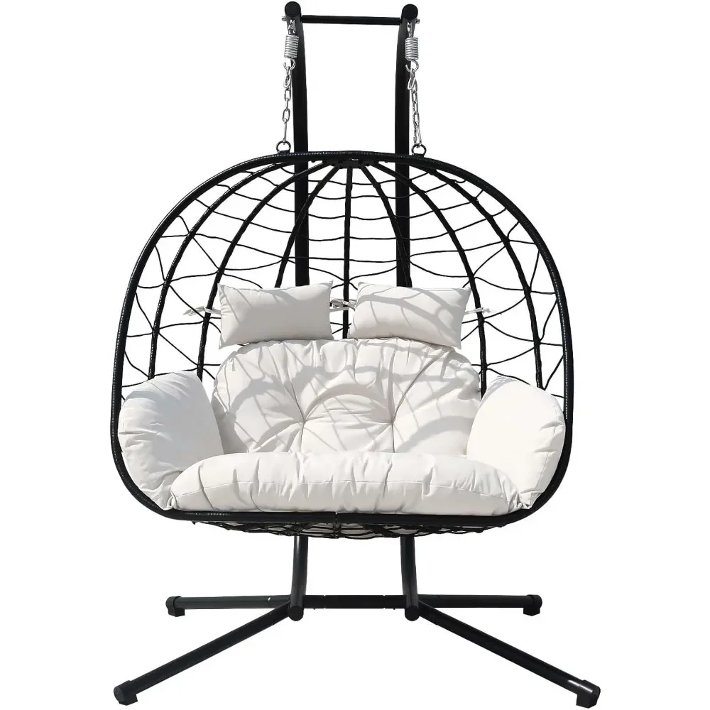 Hanging Egg Chair With Stand Indoor Swinging Chair Outdoor Hammock Egg For Patio, Bedroom,Garden And Balcony (White,Large)
