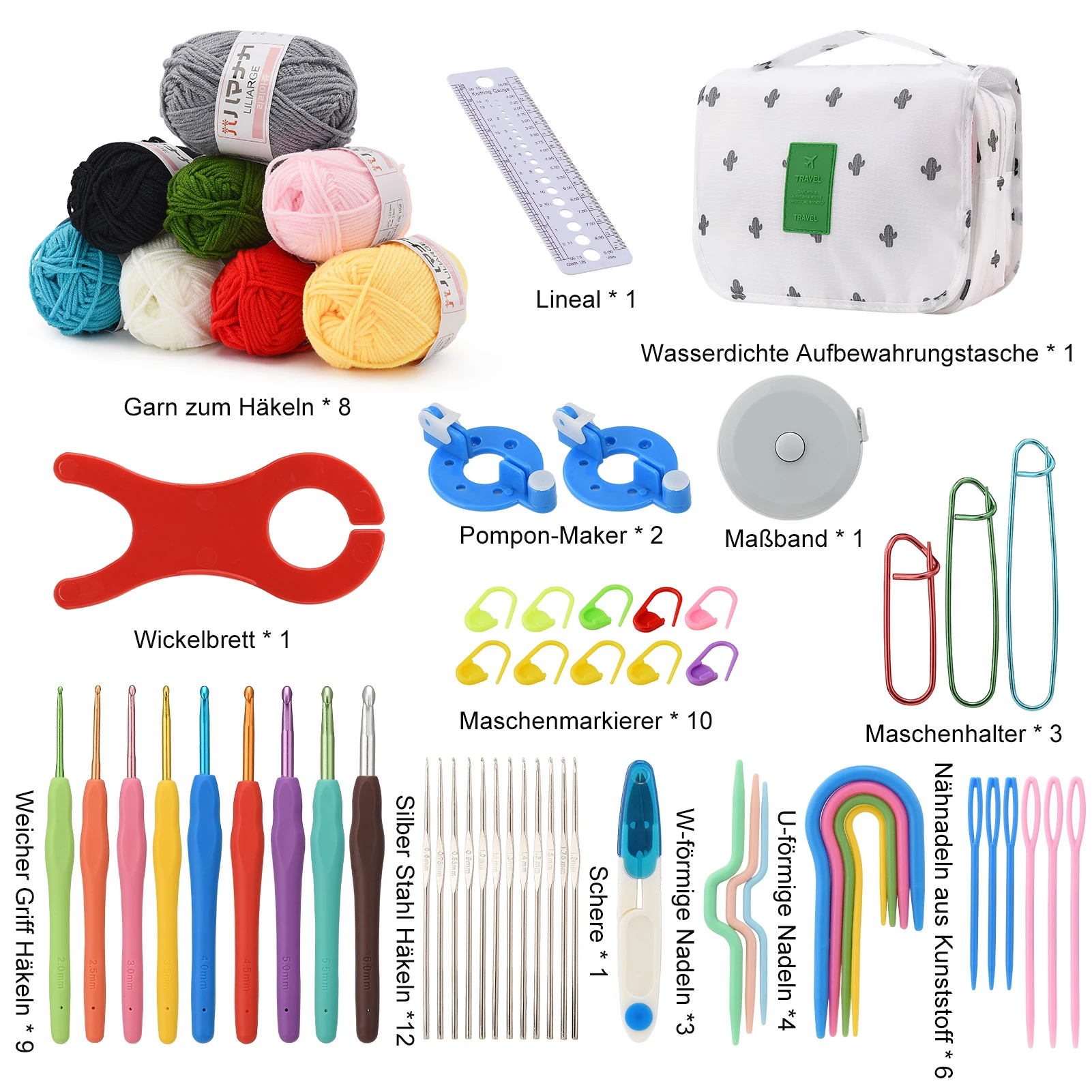 DIY-Häkelset, einschließlich Garn, Häkelnadeln, Stricksets, Aufbewahrungstaschen, praktische Häkelsets (8 Designs verfügbar) – Detail 6