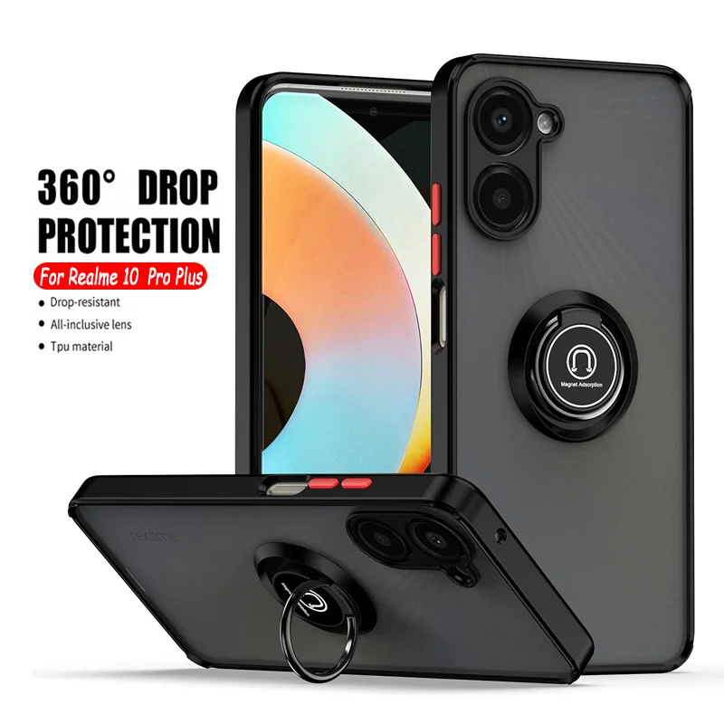 Shockproof Magnetic Matte Case with Ring Stand - Universal Phone Cover