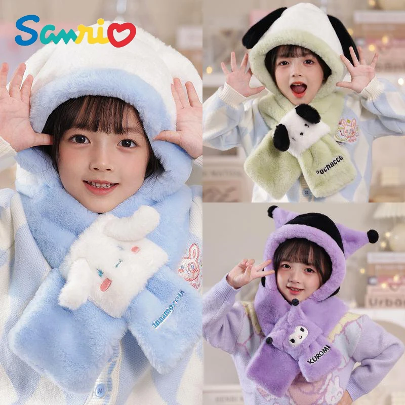 

Аниме Sanrios Cinnamoroll Kuromi понравико Kawaii Детский шарф шапка все в одном набор из трех частей милая девочка теплая шапка защита ушей подарок