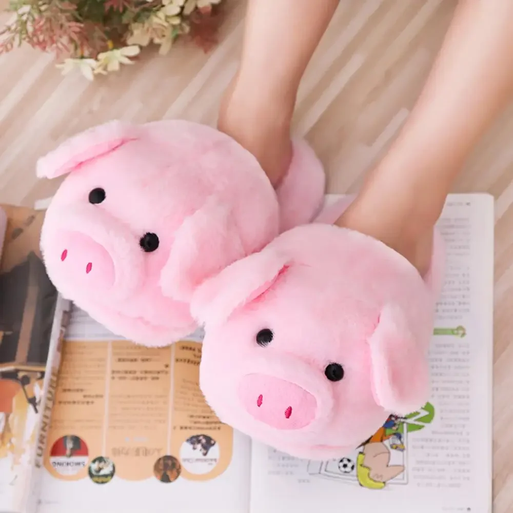 

Winter Women Warm Indoor Slippers Ladies Fashion Cute Pink Pig Shoes Women's Soft Short Furry Plush Home Floor Slipper