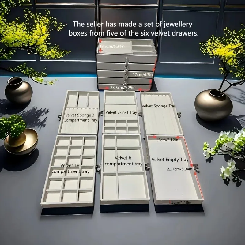 New Upgrades 5 Layers of Velvet Jewellery Organiser Drawer Velvet Jewelry Box Earrings Bracelet Organizer Jewelry Display Box