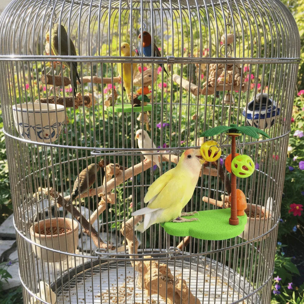 Kokosnussförmiger Vogelständer, abnehmbarer, lustiger Papageien-Spielständer, Cartoon-Vogelkäfigplattform, verschleißfest – Detail 4