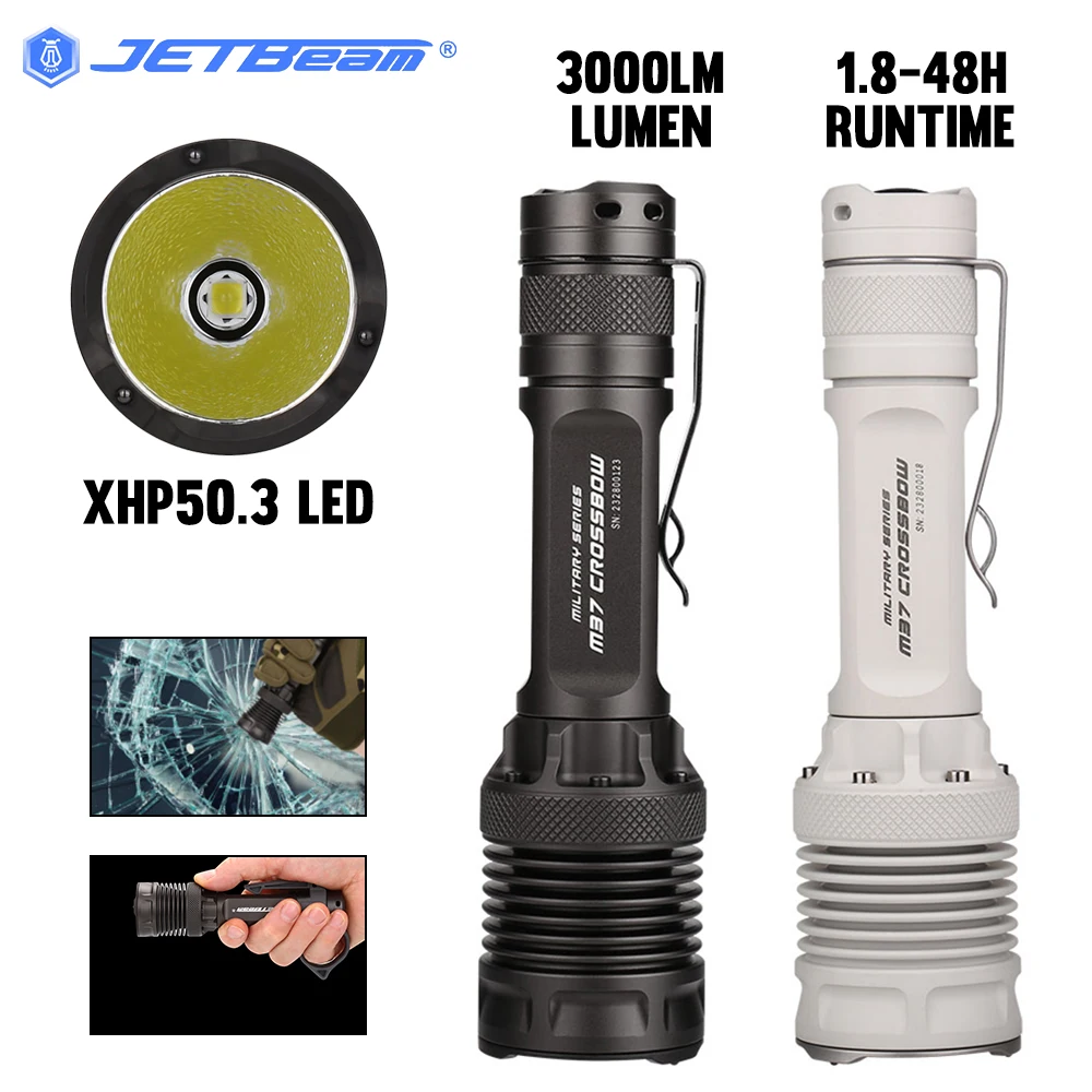 

Asafee Jetbeam M37 XHP50.3 LED 3000LM 340M Range Flashlight IPX8 Waterproof Lantern Outdoor Camping Patrol Night Run SOS Lamp