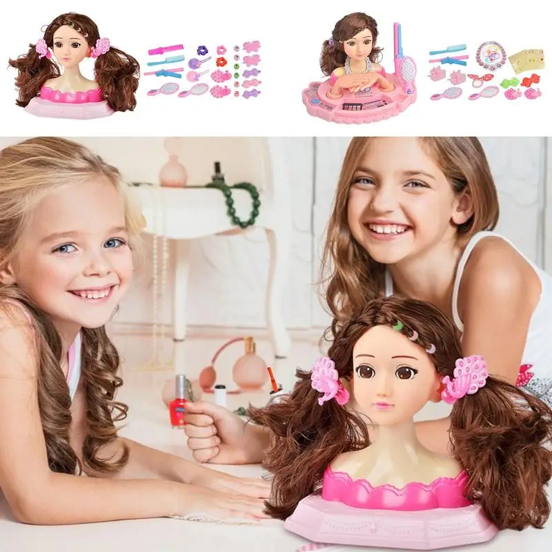 Kids Makeup Beauty Toys For Girl Half Body Hairstyle Doll With Cosmetic Set Makeup Training Head Pretend Play Toy Princess Gifts makeup toy,princess pretend toys,cosmetics set