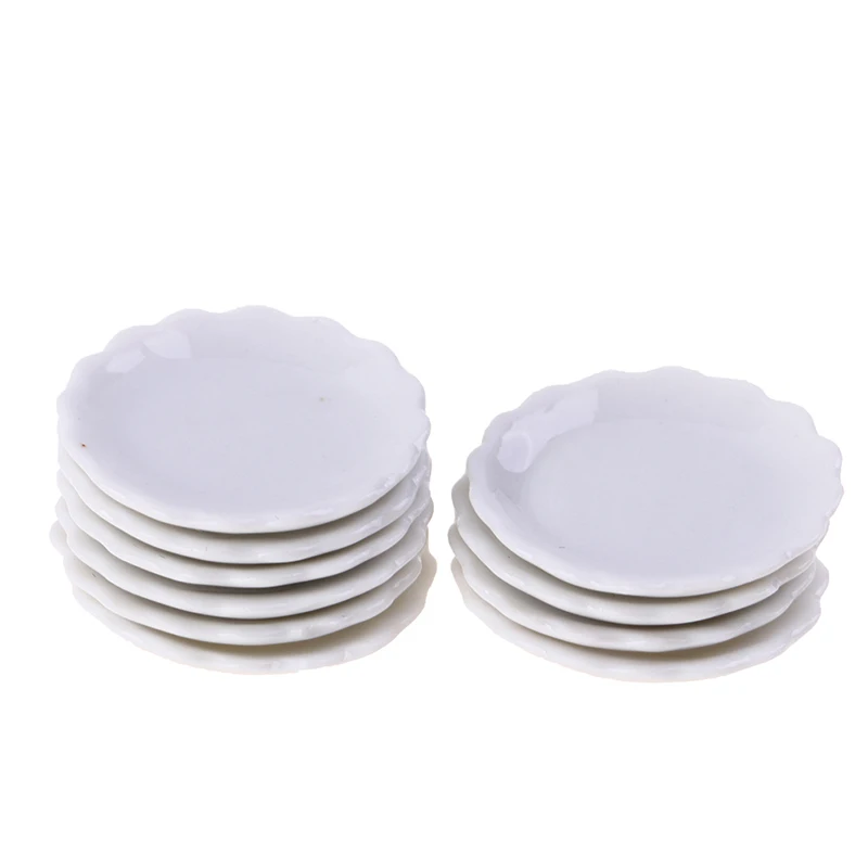 

2Pcs 1/12 Dollhouse Mini Ceramic Food Plate Simulation Kitchen Dish Tableware Model Toys for Doll House Decoration Accessories