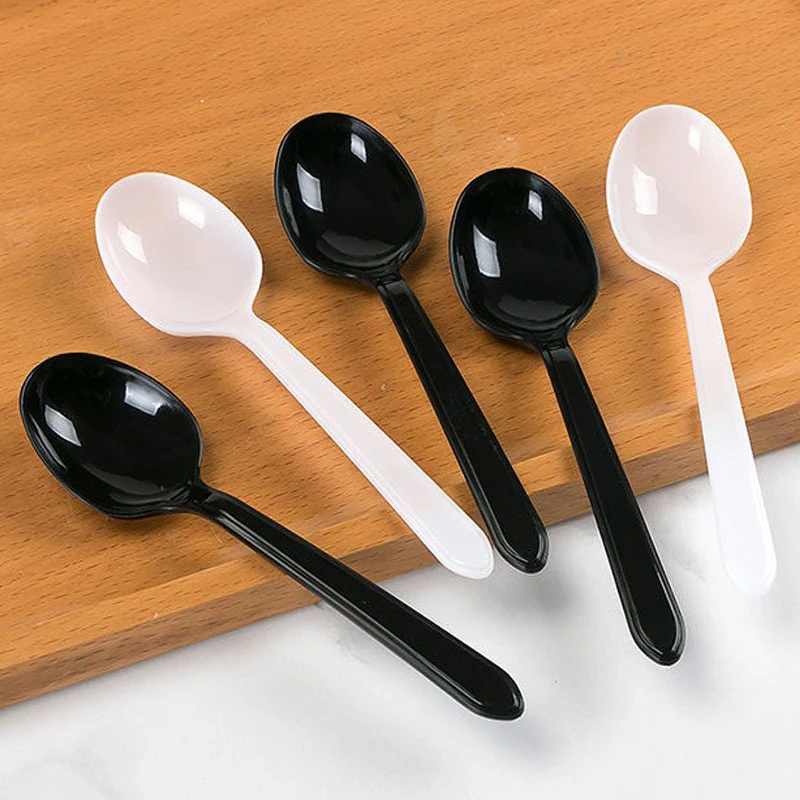 100PCS Disposable Plastic Spoon Round Head Ice Cream Spoon Party Tableware Plastic Ice Cream Soup disposable dessert spoons
